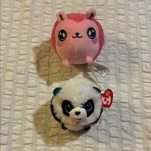 Ty Pink Hedgehog and White Panda Plush Duo